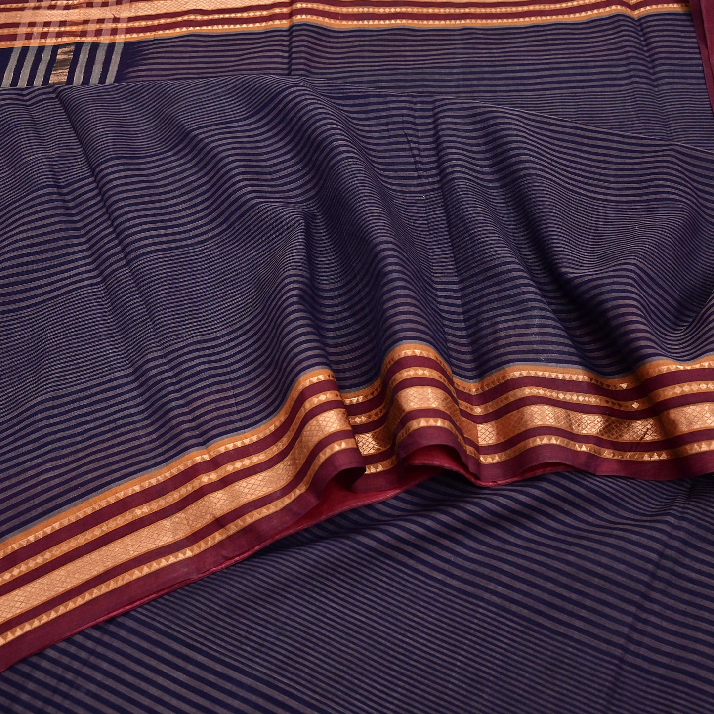 Vintage Sari Blue Pure Cotton Hand Woven Sarees Craft Fabric 5Yd Sewing Soft Crafting Dress making Upcycle Quilting Upcycle Zari Border