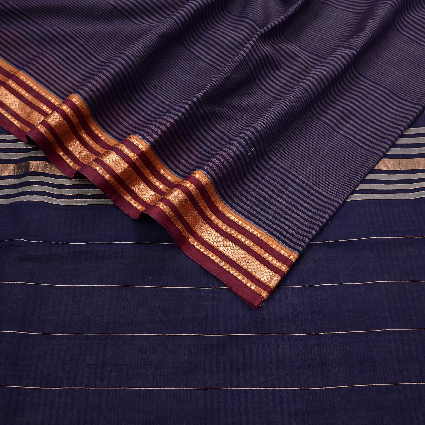 Vintage Sari Blue Pure Cotton Hand Woven Sarees Craft Fabric 5Yd Sewing Soft Crafting Dress making Upcycle Quilting Upcycle Zari Border