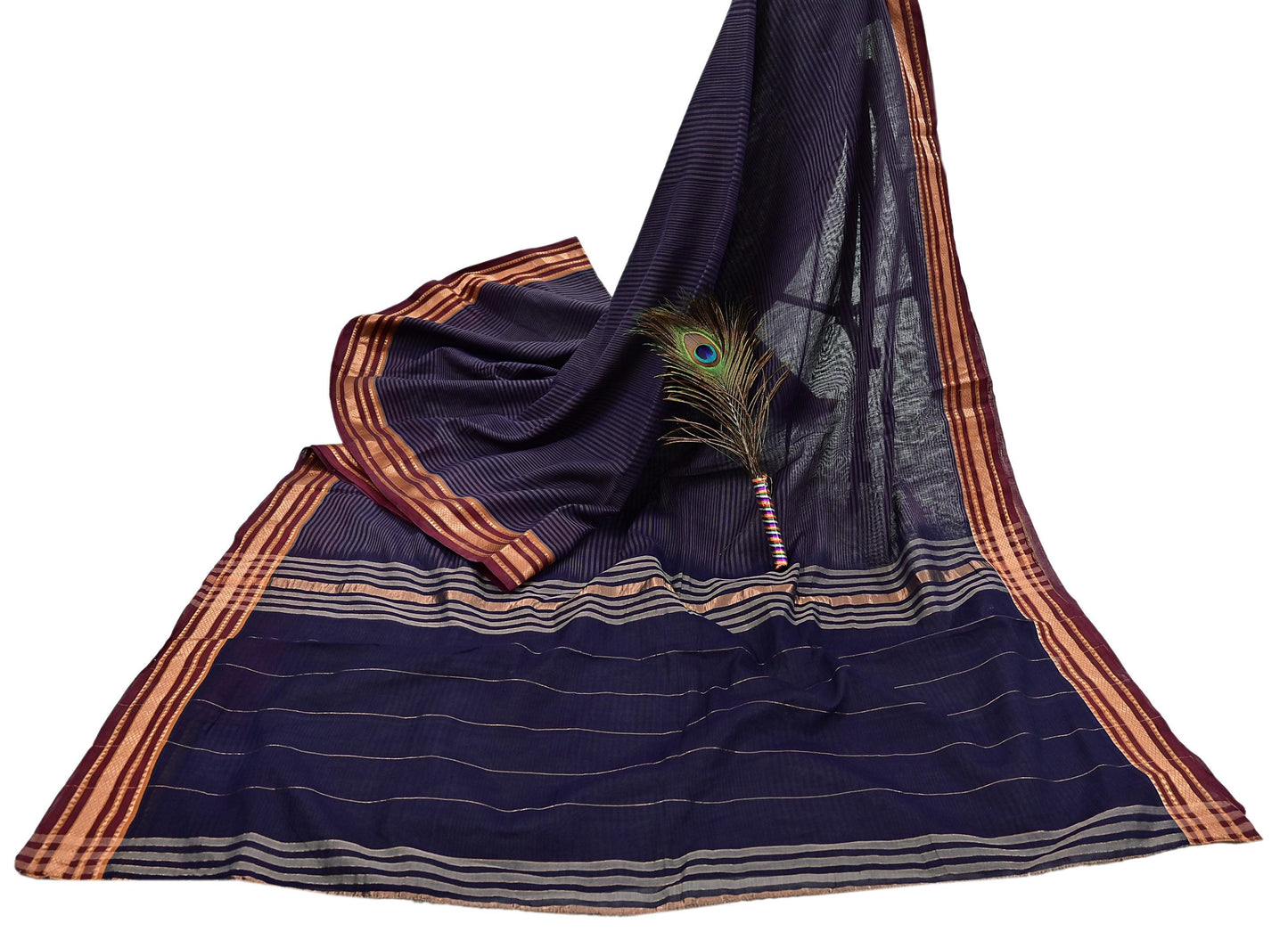 Vintage Sari Blue Pure Cotton Hand Woven Sarees Craft Fabric 5Yd Sewing Soft Crafting Dress making Upcycle Quilting Upcycle Zari Border