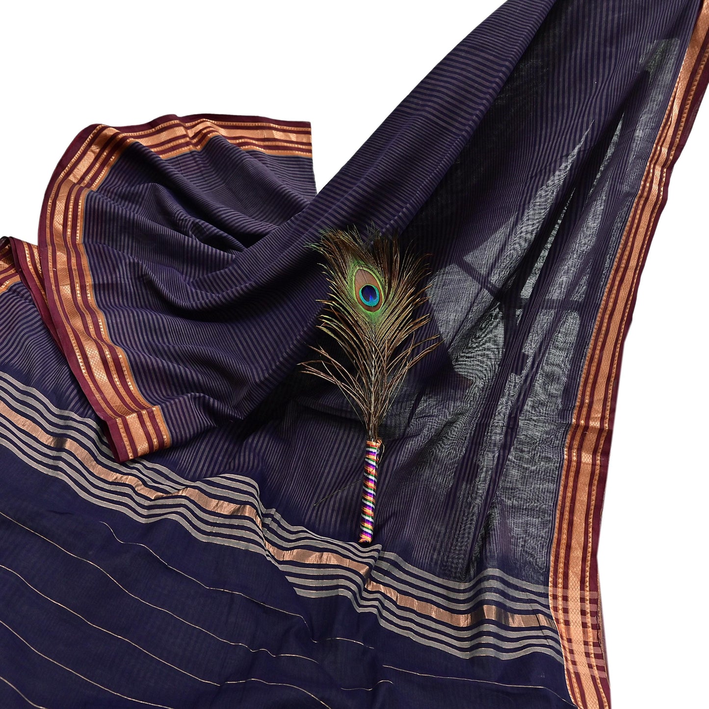 Vintage Sari Blue Pure Cotton Hand Woven Sarees Craft Fabric 5Yd Sewing Soft Crafting Dress making Upcycle Quilting Upcycle Zari Border