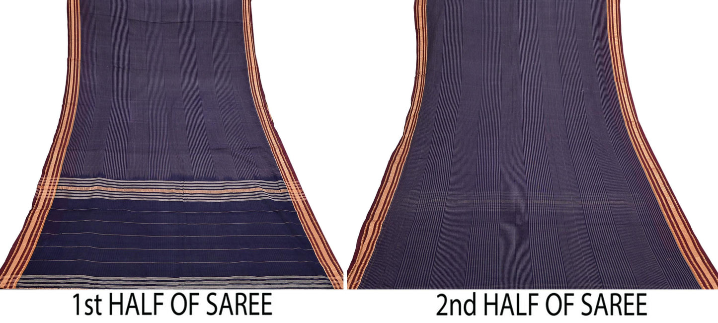 Vintage Sari Blue Pure Cotton Hand Woven Sarees Craft Fabric 5Yd Sewing Soft Crafting Dress making Upcycle Quilting Upcycle Zari Border