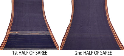 Vintage Sari Blue Pure Cotton Hand Woven Sarees Craft Fabric 5Yd Sewing Soft Crafting Dress making Upcycle Quilting Upcycle Zari Border