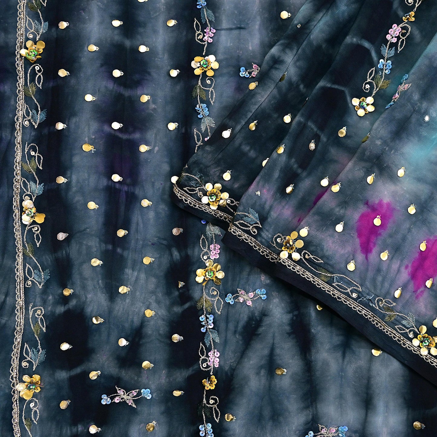 Indian Vintage Sari Pure Crepe Silk Hand Embroidered Sarees 5yd Sewing Craft Fabric Ethnic Wrap Upcycle Quilting Crafting Dress Making