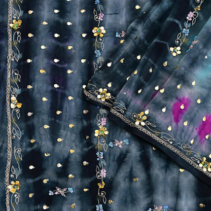 Indian Vintage Sari Pure Crepe Silk Hand Embroidered Sarees 5yd Sewing Craft Fabric Ethnic Wrap Upcycle Quilting Crafting Dress Making