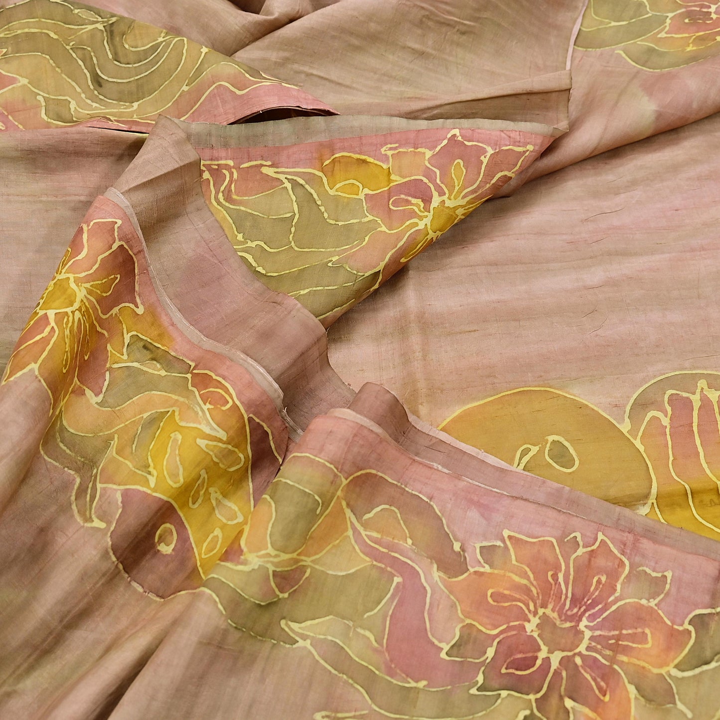Vintage Brown & Green Pure Silk Saree Indian Printed Floral Silk Fabric 6Yard Soft Sewing Material for Dressmaking, Quilting Crafts