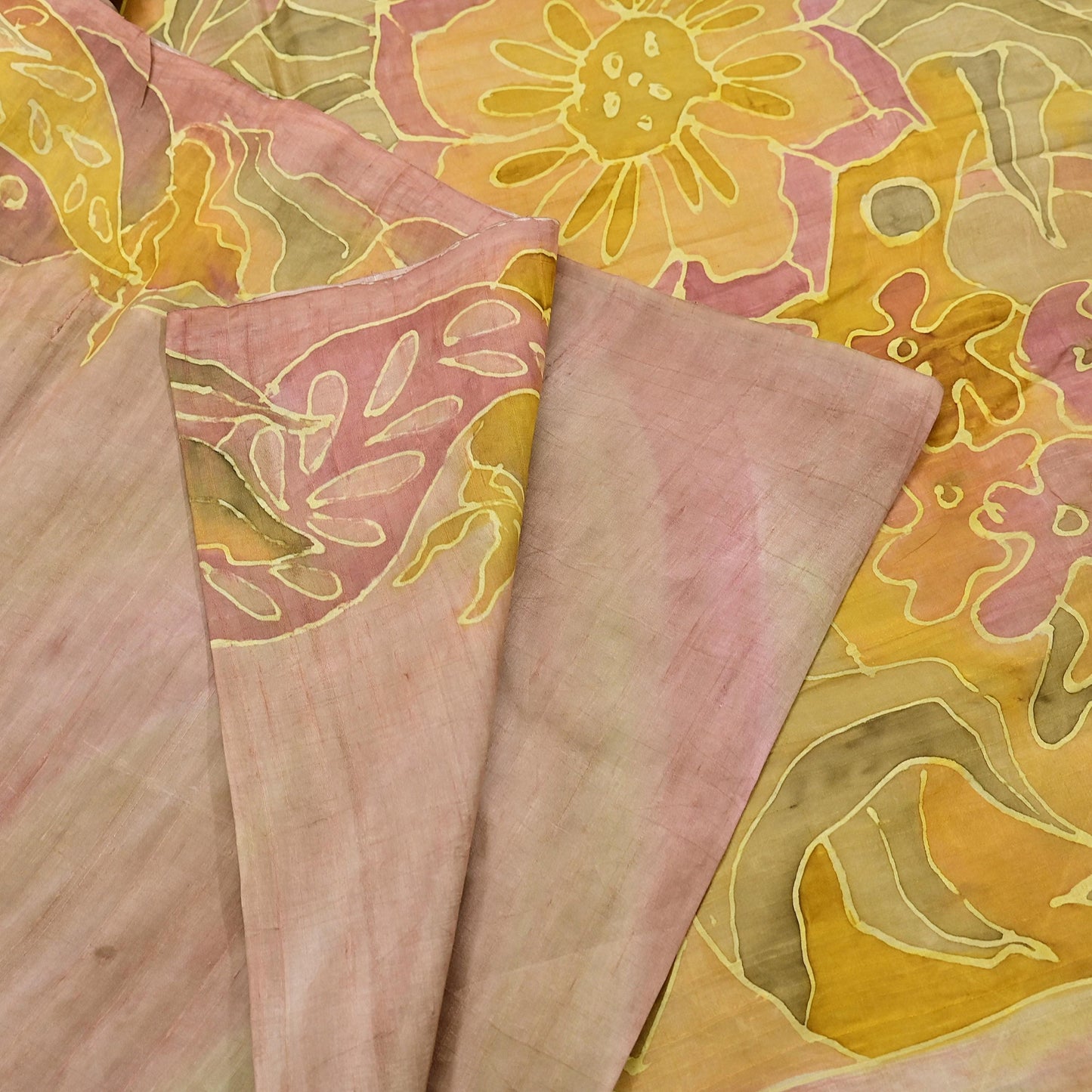 Vintage Brown & Green Pure Silk Saree Indian Printed Floral Silk Fabric 6Yard Soft Sewing Material for Dressmaking, Quilting Crafts