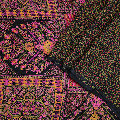 Vintage Sari Black Pure Silk Printed Saree Craft Fabric 6yard Sewing Floral Soft Dress Designing for Crafting Upcycle Quilting