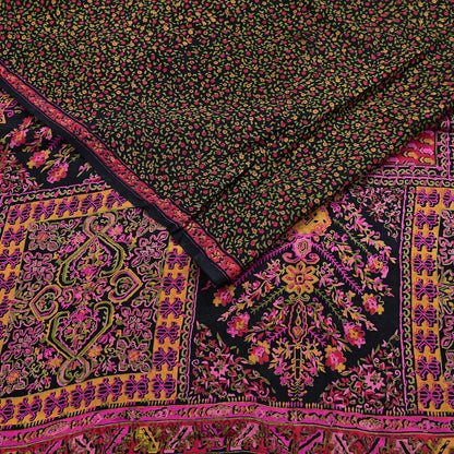 Vintage Sari Black Pure Silk Printed Saree Craft Fabric 6yard Sewing Floral Soft Dress Designing for Crafting Upcycle Quilting