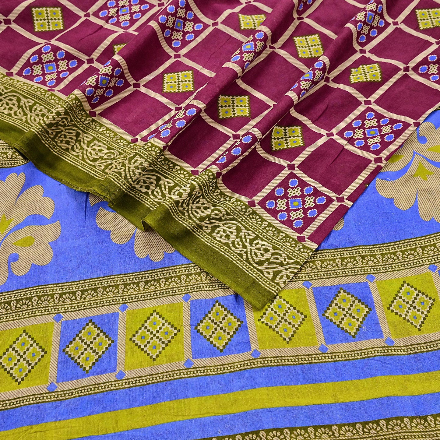 Indian Vintage Sari Printed 100% Pure Cotton Saree Craft Fabric 5Yd Soft Sewing Sarong Wrap Boho Stripes Dress making Quilting