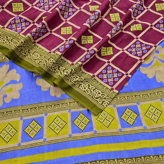 Indian Vintage Sari Printed 100% Pure Cotton Saree Craft Fabric 5Yd Soft Sewing Sarong Wrap Boho Stripes Dress making Quilting