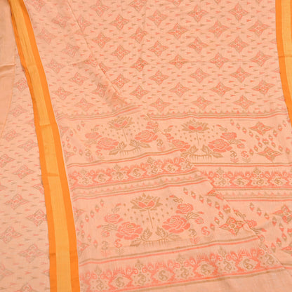 Indian Vintage Sari Peach Printed Pure Cotton Sarees Craft Fabric 5Yd Soft Sewing Sarong Wrap Boho Floral Quilting Dress making Zari border