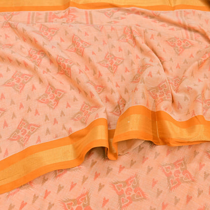 Indian Vintage Sari Peach Printed Pure Cotton Sarees Craft Fabric 5Yd Soft Sewing Sarong Wrap Boho Floral Quilting Dress making Zari border