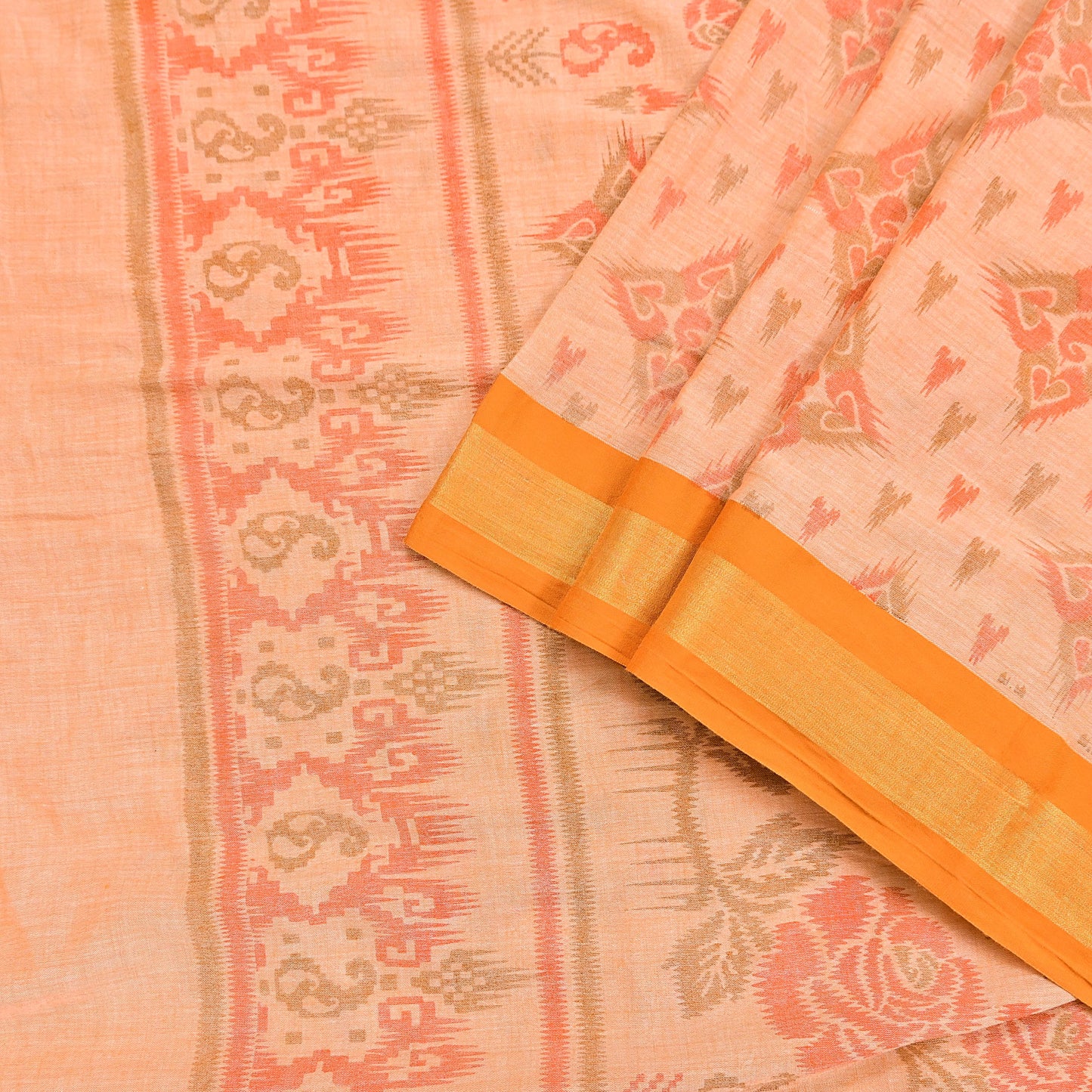 Indian Vintage Sari Peach Printed Pure Cotton Sarees Craft Fabric 5Yd Soft Sewing Sarong Wrap Boho Floral Quilting Dress making Zari border