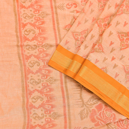 Indian Vintage Sari Peach Printed Pure Cotton Sarees Craft Fabric 5Yd Soft Sewing Sarong Wrap Boho Floral Quilting Dress making Zari border