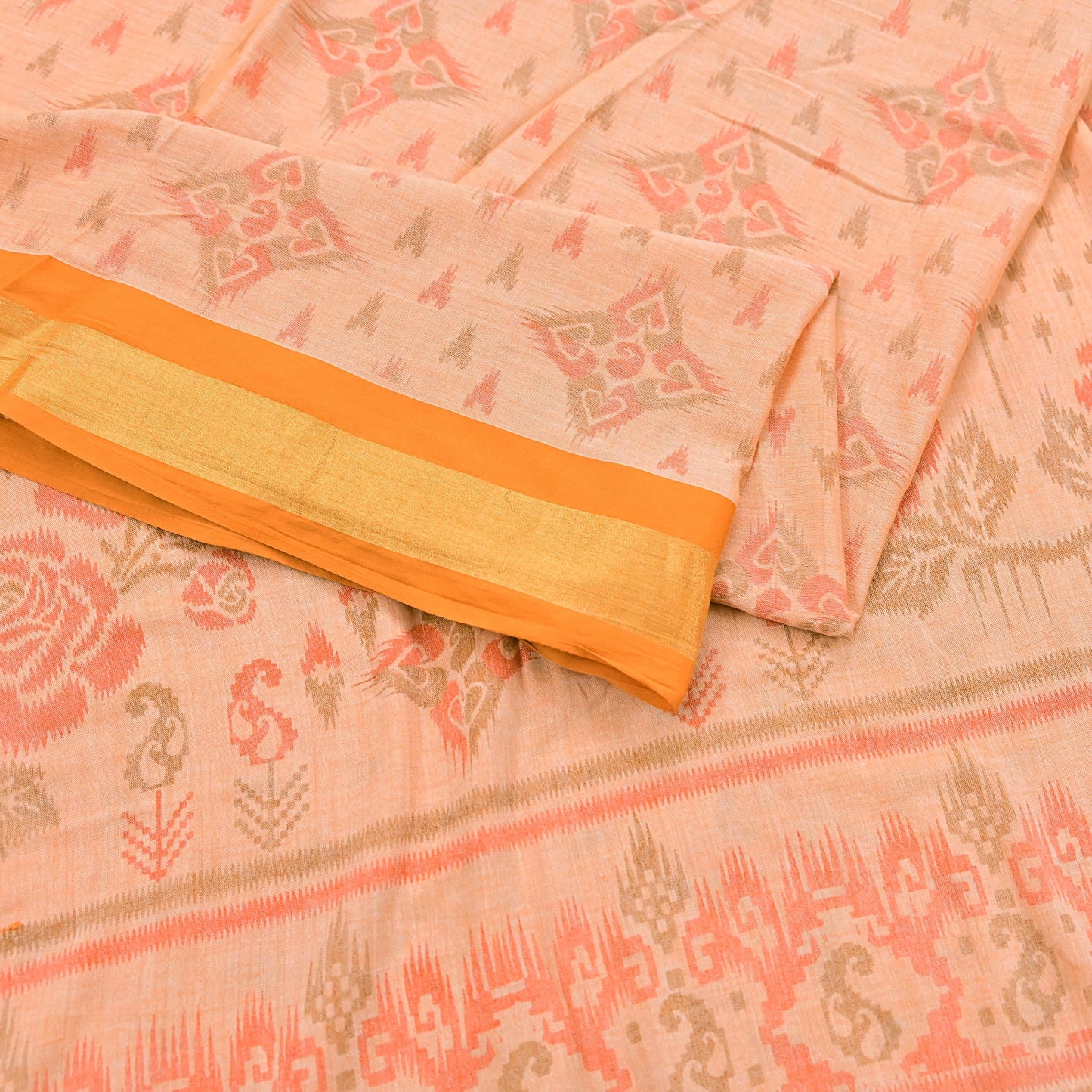 Indian Vintage Sari Peach Printed Pure Cotton Sarees Craft Fabric 5Yd Soft Sewing Sarong Wrap Boho Floral Quilting Dress making Zari border