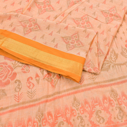 Indian Vintage Sari Peach Printed Pure Cotton Sarees Craft Fabric 5Yd Soft Sewing Sarong Wrap Boho Floral Quilting Dress making Zari border
