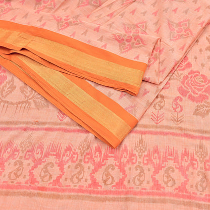 Indian Vintage Sari Peach Printed Pure Cotton Sarees Craft Fabric 5Yd Soft Sewing Sarong Wrap Boho Floral Quilting Dress making Zari border