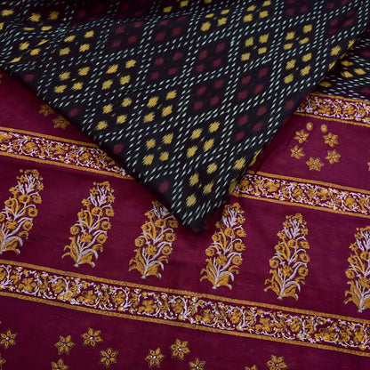 Indian Vintage Sari Black & Maroon Hand woven Sambalpuri Ikat Saree Pure Silk Craft Fabric 5Yd Ethnic Chackra Border Zari Dress making