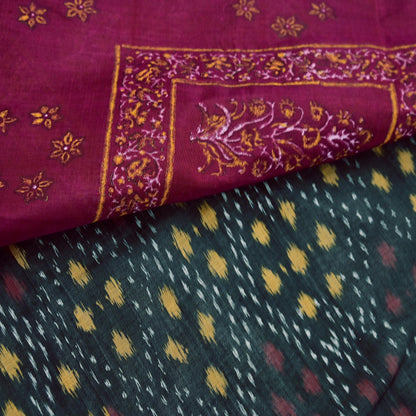 Indian Vintage Sari Black & Maroon Hand woven Sambalpuri Ikat Saree Pure Silk Craft Fabric 5Yd Ethnic Chackra Border Zari Dress making