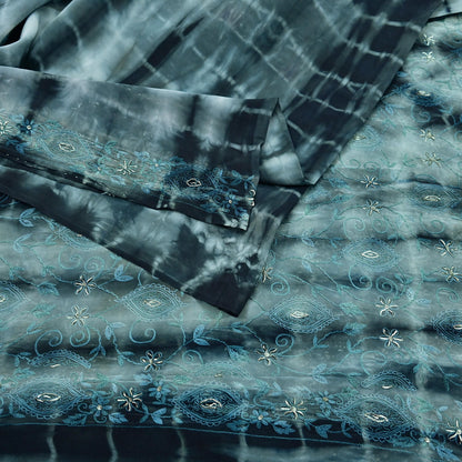 Indian Vintage Saree Pure Crepe Silk Hand Embroidered Tie-Dye Sari Fabric 5yard Sewing Craft Fabric Ethnic Dressmaking Crafting Zardozi Zari