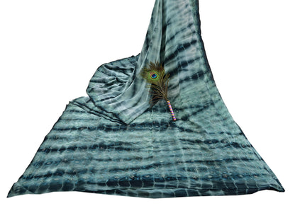 Indian Vintage Saree Pure Crepe Silk Hand Embroidered Tie-Dye Sari Fabric 5yard Sewing Craft Fabric Ethnic Dressmaking Crafting Zardozi Zari