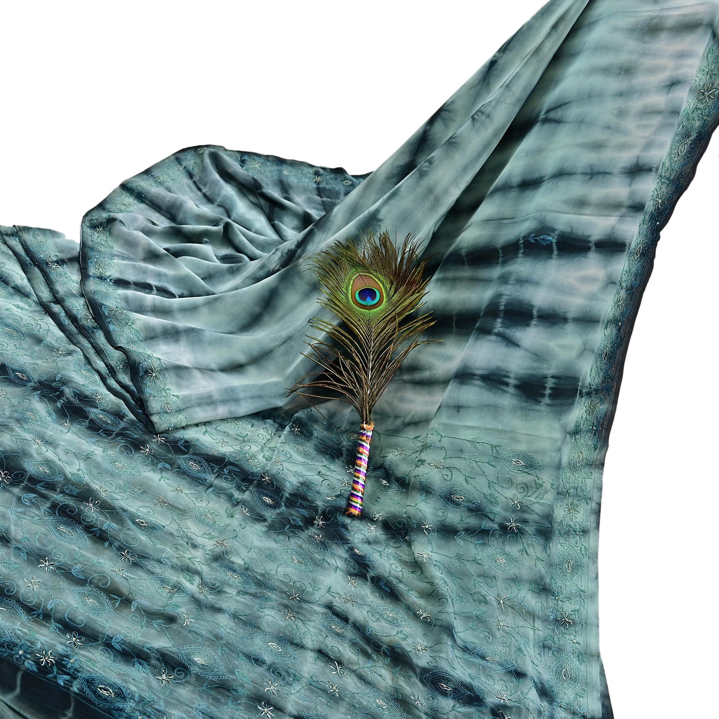 Indian Vintage Saree Pure Crepe Silk Hand Embroidered Tie-Dye Sari Fabric 5yard Sewing Craft Fabric Ethnic Dressmaking Crafting Zardozi Zari
