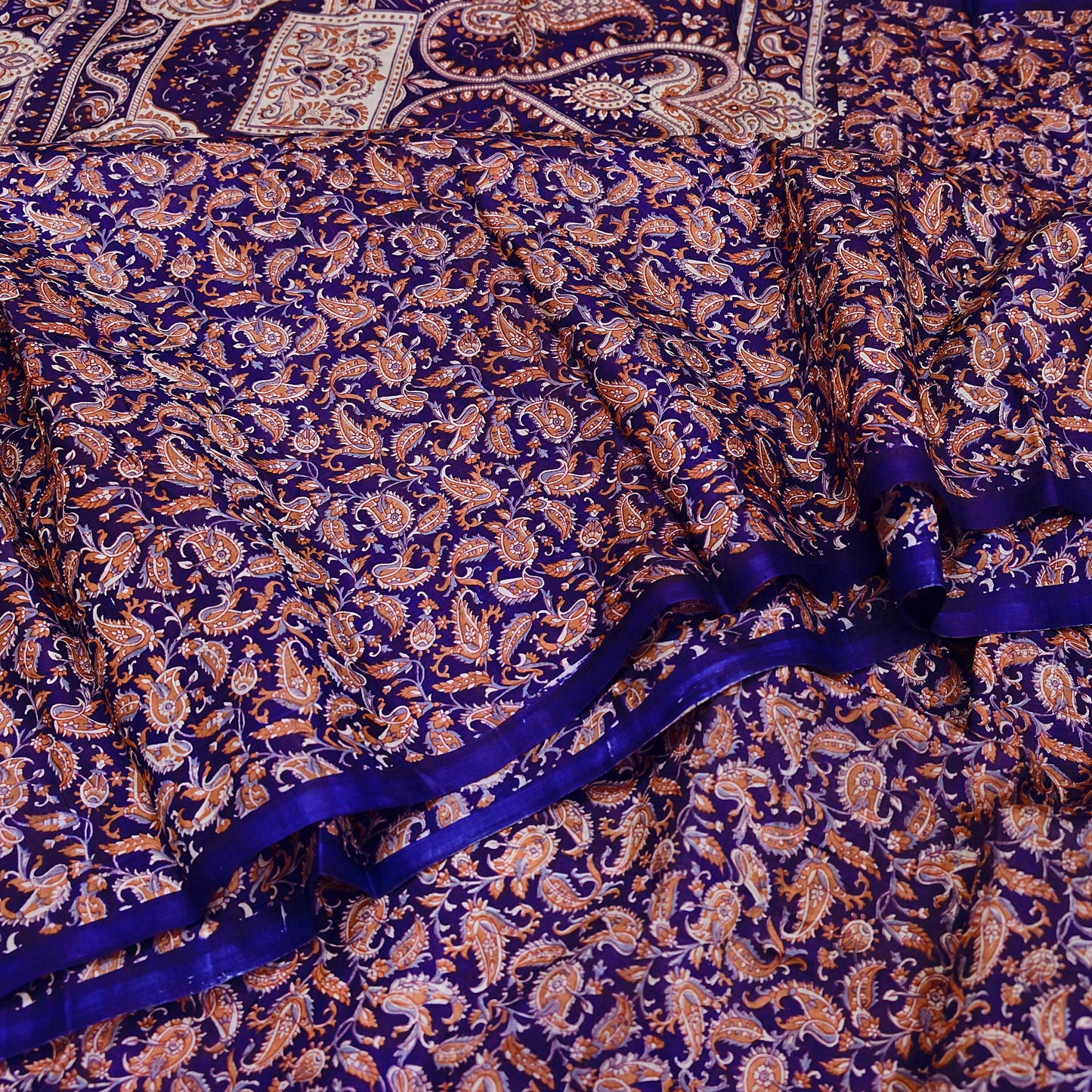 Indian Vintage Sari Blue Pure Silk Printed Saree Fabric 5yard Sewing Craft Fabric DressMaking Wrap Floral