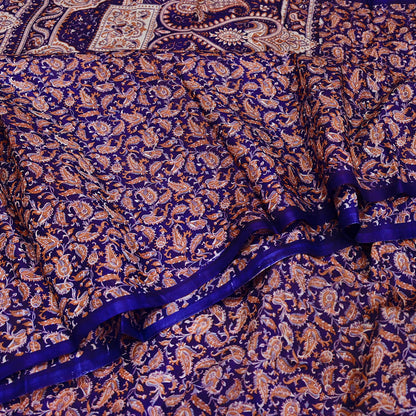Indian Vintage Sari Blue Pure Silk Printed Saree Fabric 5yard Sewing Craft Fabric DressMaking Wrap Floral