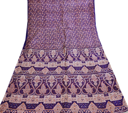 Indian Vintage Sari Blue Pure Silk Printed Saree Fabric 5yard Sewing Craft Fabric DressMaking Wrap Floral