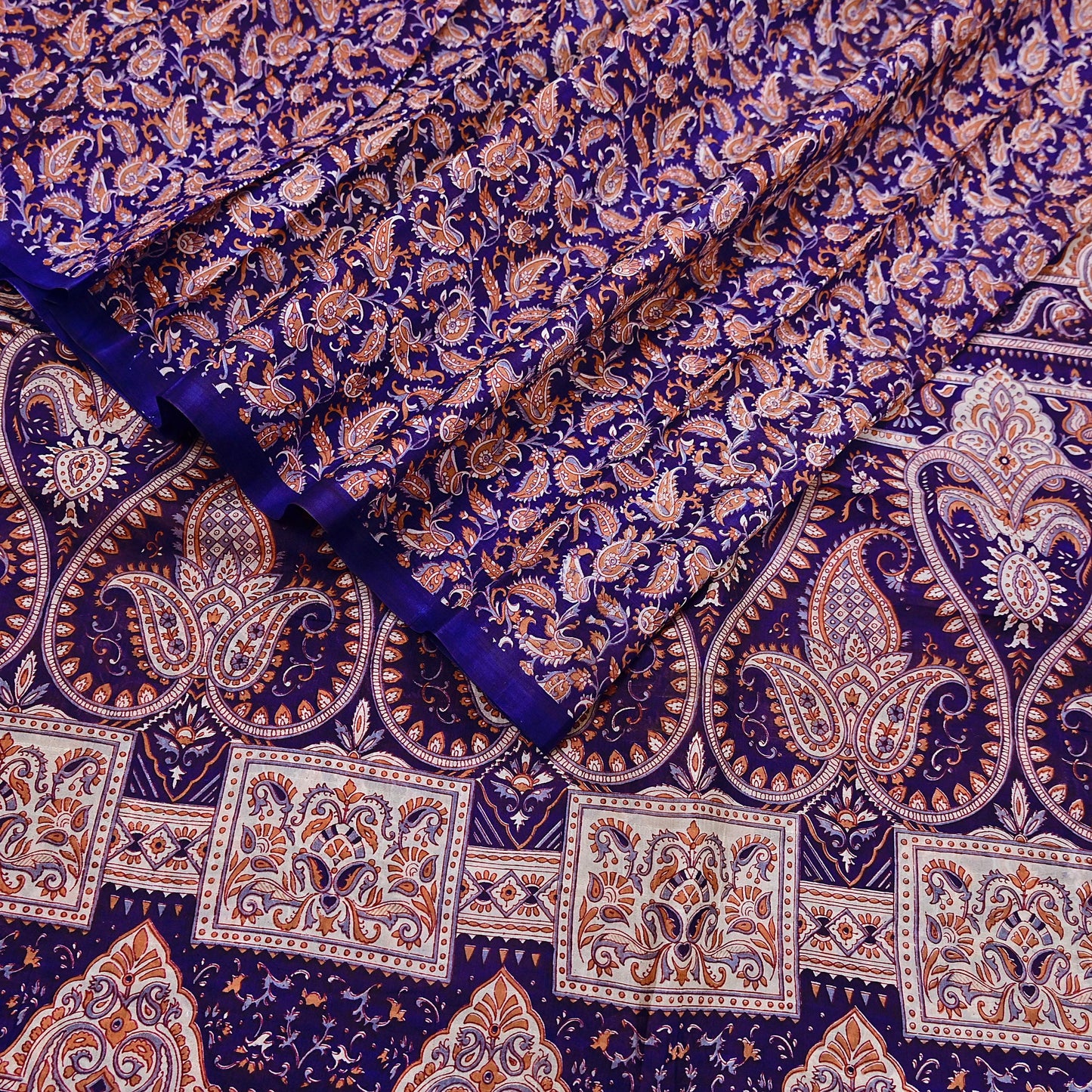 Indian Vintage Sari Blue Pure Silk Printed Saree Fabric 5yard Sewing Craft Fabric DressMaking Wrap Floral