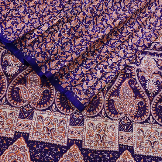 Indian Vintage Sari Blue Pure Silk Printed Saree Fabric 5yard Sewing Craft Fabric DressMaking Wrap Floral