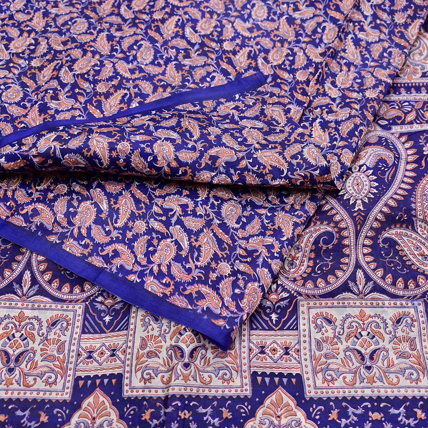 Indian Vintage Sari Blue Pure Silk Printed Saree Fabric 5yard Sewing Craft Fabric DressMaking Wrap Floral