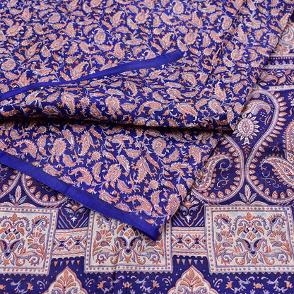 Indian Vintage Sari Blue Pure Silk Printed Saree Fabric 5yard Sewing Craft Fabric DressMaking Wrap Floral