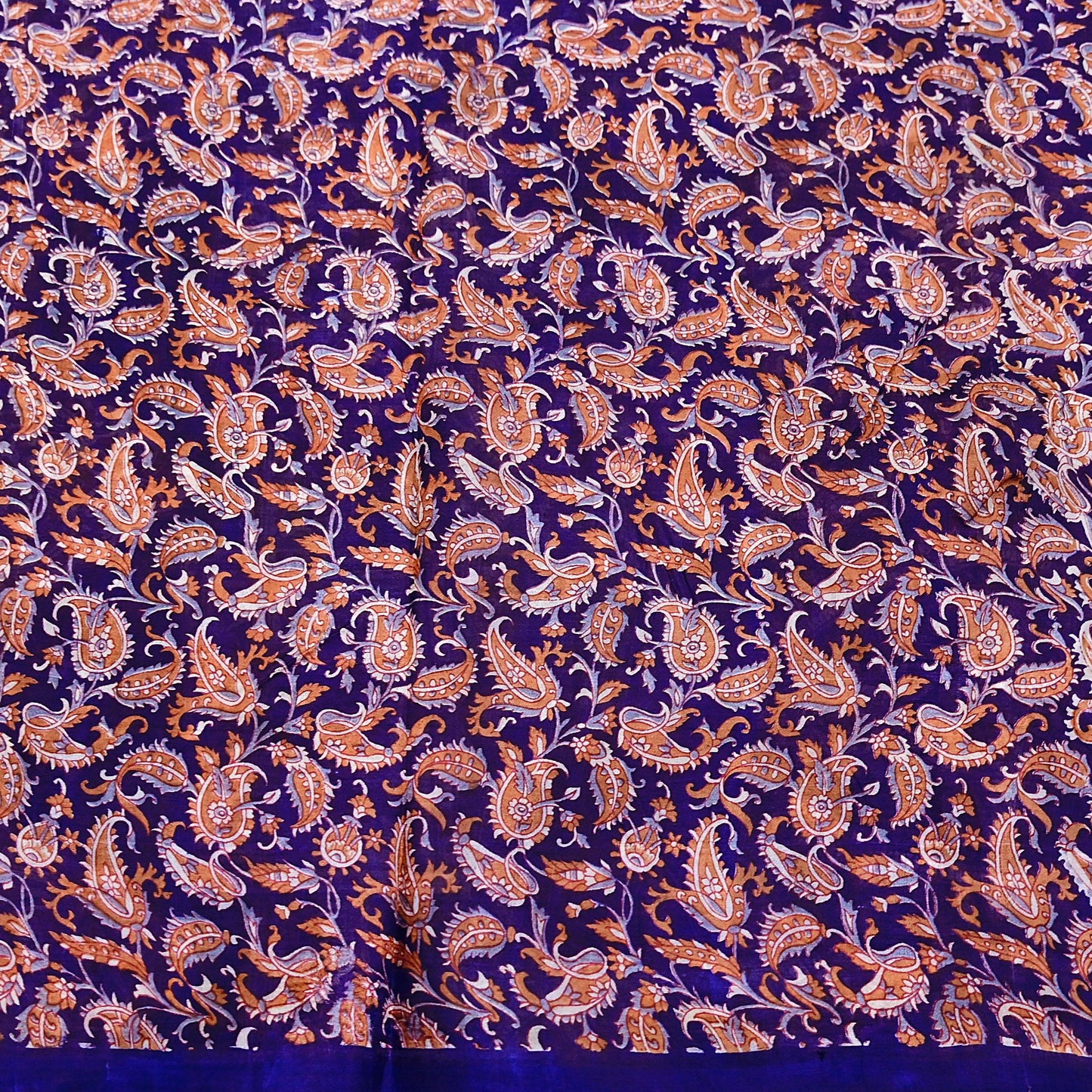 Indian Vintage Sari Blue Pure Silk Printed Saree Fabric 5yard Sewing Craft Fabric DressMaking Wrap Floral