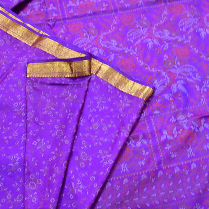 Indian Vintage Purple Saree 100% Pure Silk Printed Sari 6yard Sewing Craft Fabric DressMaking Soft Golden Zari
