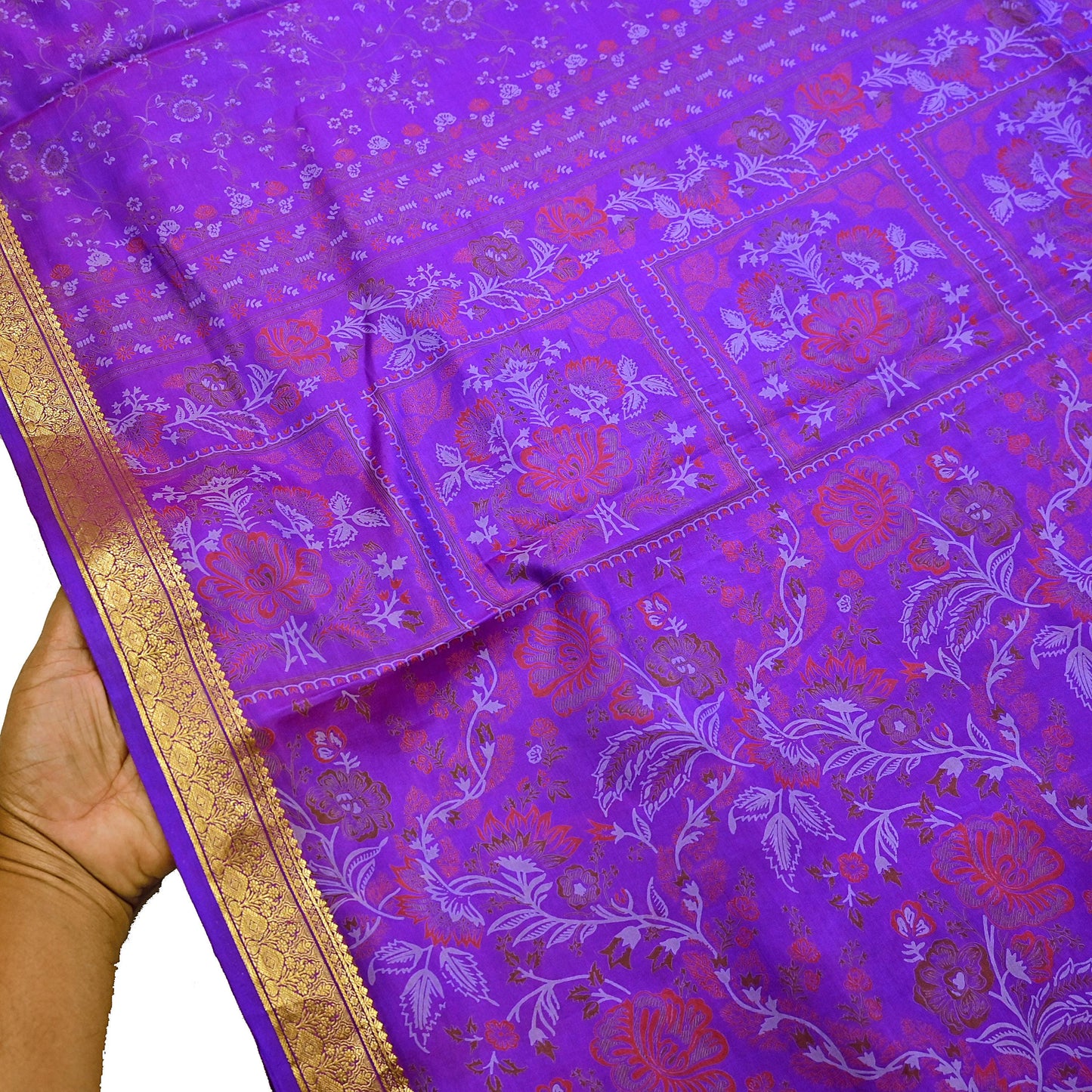 Indian Vintage Purple Saree 100% Pure Silk Printed Sari 6yard Sewing Craft Fabric DressMaking Soft Golden Zari