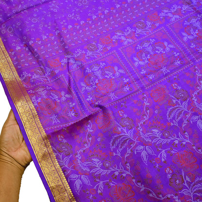 Indian Vintage Purple Saree 100% Pure Silk Printed Sari 6yard Sewing Craft Fabric DressMaking Soft Golden Zari