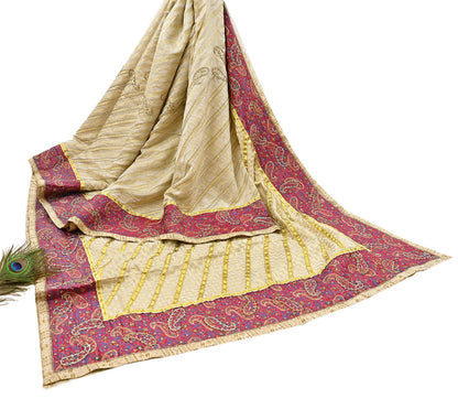 Indian Vintage Heavy Sarees Ivory Pure Cotton Hand Embrooidered Sari 5yd Ethnic Floral Craft Fabric Dress making Upcycle