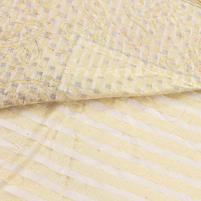 Indian Vintage Heavy Sarees Ivory Pure Cotton Hand Embrooidered Sari 5yd Ethnic Floral Craft Fabric Dress making Upcycle