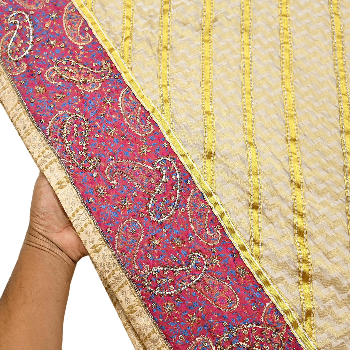 Indian Vintage Heavy Sarees Ivory Pure Cotton Hand Embrooidered Sari 5yd Ethnic Floral Craft Fabric Dress making Upcycle