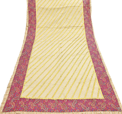 Indian Vintage Heavy Sarees Ivory Pure Cotton Hand Embrooidered Sari 5yd Ethnic Floral Craft Fabric Dress making Upcycle