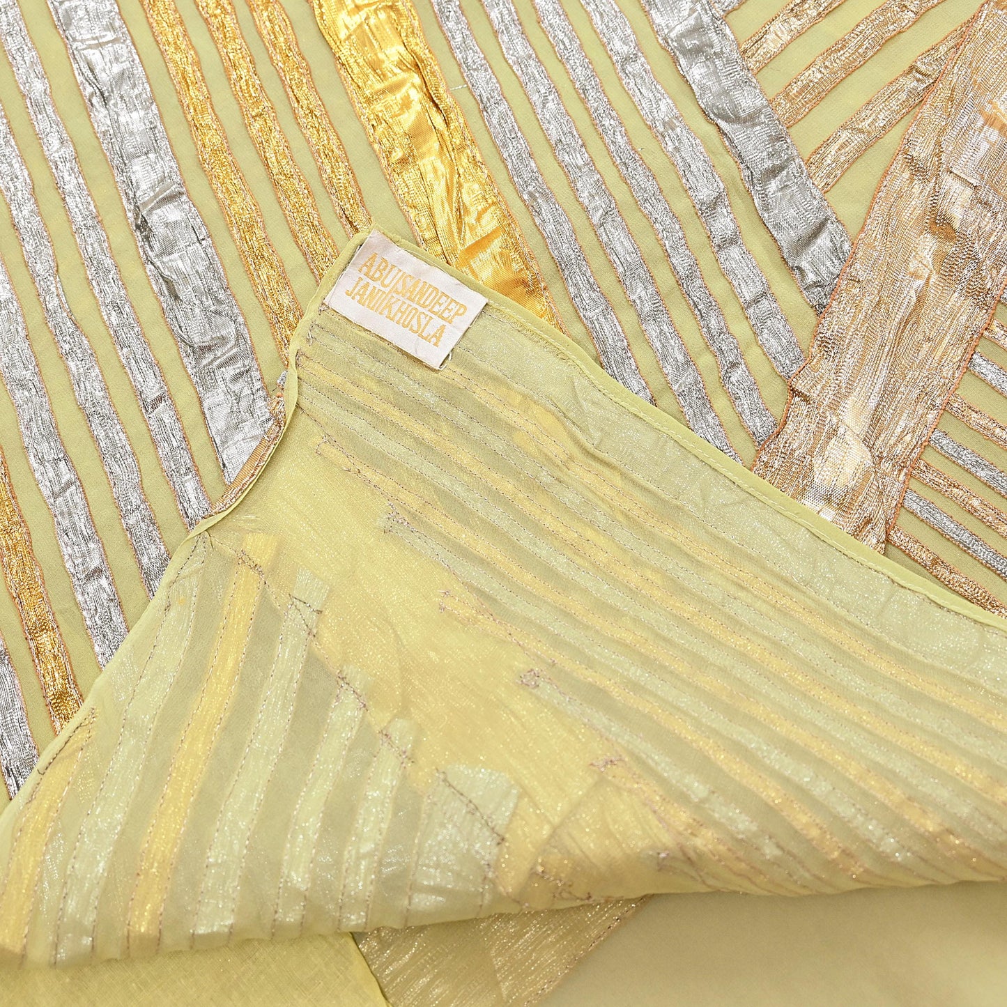 Indian Pre-owned Heavy Sari Sage Green Pure Georgette Silk Hand Embroidered gota patti Sarees Designer Abu Jani 6Yd Sewing Ethnic Sarees