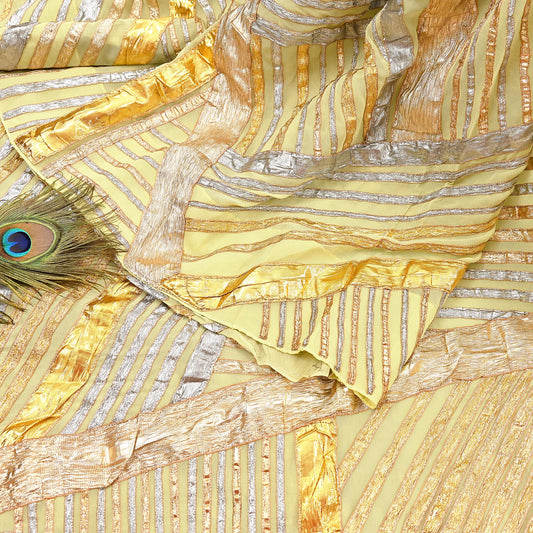 Indian Pre-owned Heavy Sari Sage Green Pure Georgette Silk Hand Embroidered gota patti Sarees Designer Abu Jani 6Yd Sewing Ethnic Sarees