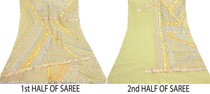 Indian Pre-owned Heavy Sari Sage Green Pure Georgette Silk Hand Embroidered gota patti Sarees Designer Abu Jani 6Yd Sewing Ethnic Sarees