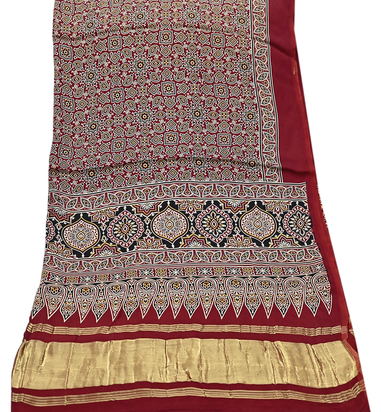 Indian Vintage Maroon Dupatta Long Stole Ajrakh Print Pure Satin silk Scarves Scarf Veil Wrap Boho Soft Paisley