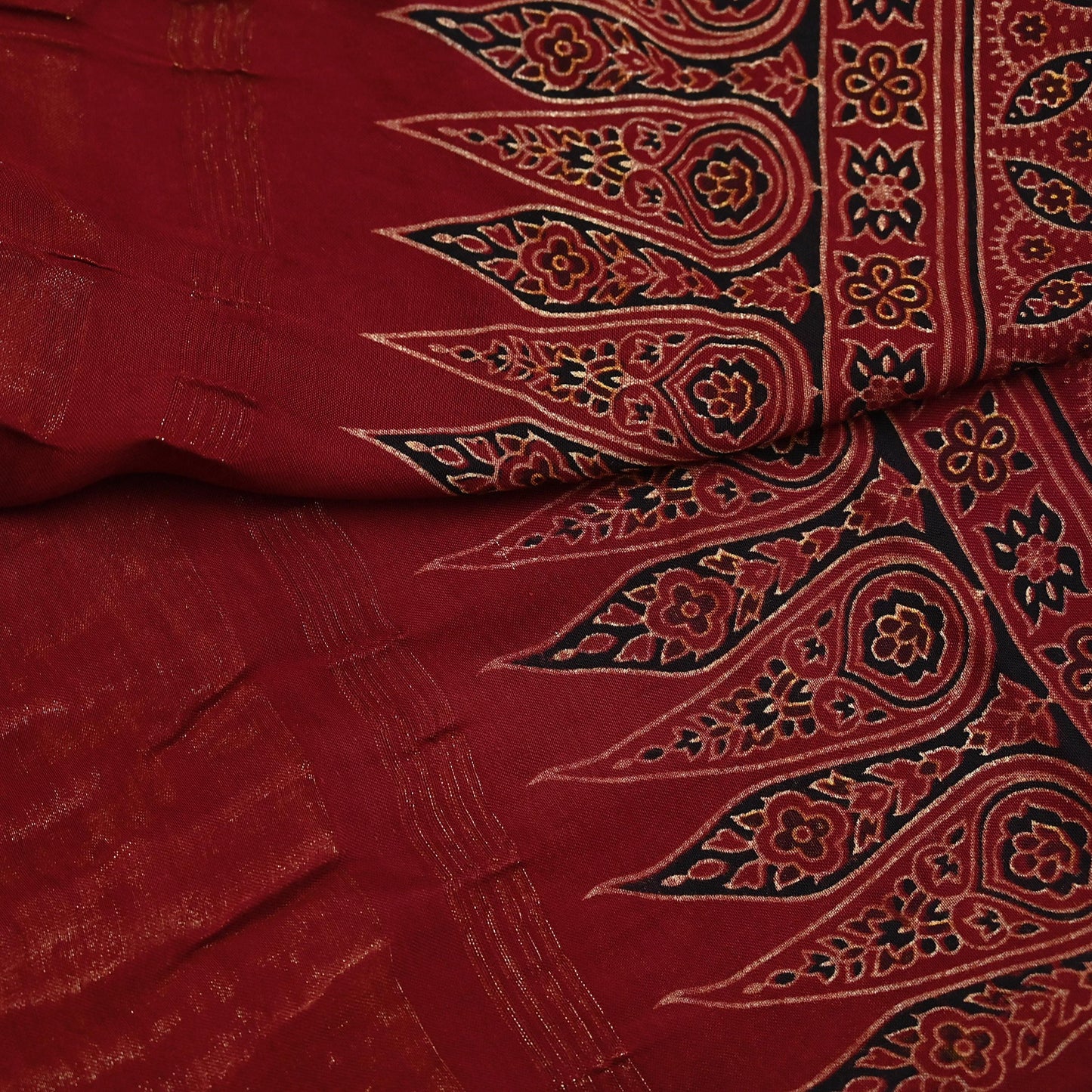 Indian Vintage Maroon Dupatta Long Stole Ajrakh Print Pure Satin silk Scarves Scarf Veil Wrap Boho Soft Paisley