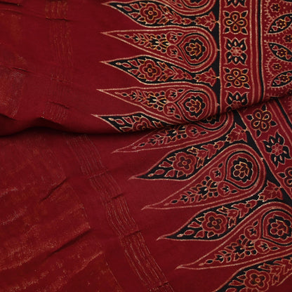 Indian Vintage Maroon Dupatta Long Stole Ajrakh Print Pure Satin silk Scarves Scarf Veil Wrap Boho Soft Paisley