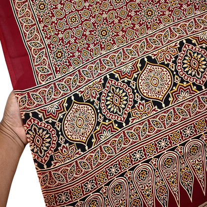 Indian Vintage Maroon Dupatta Long Stole Ajrakh Print Pure Satin silk Scarves Scarf Veil Wrap Boho Soft Paisley