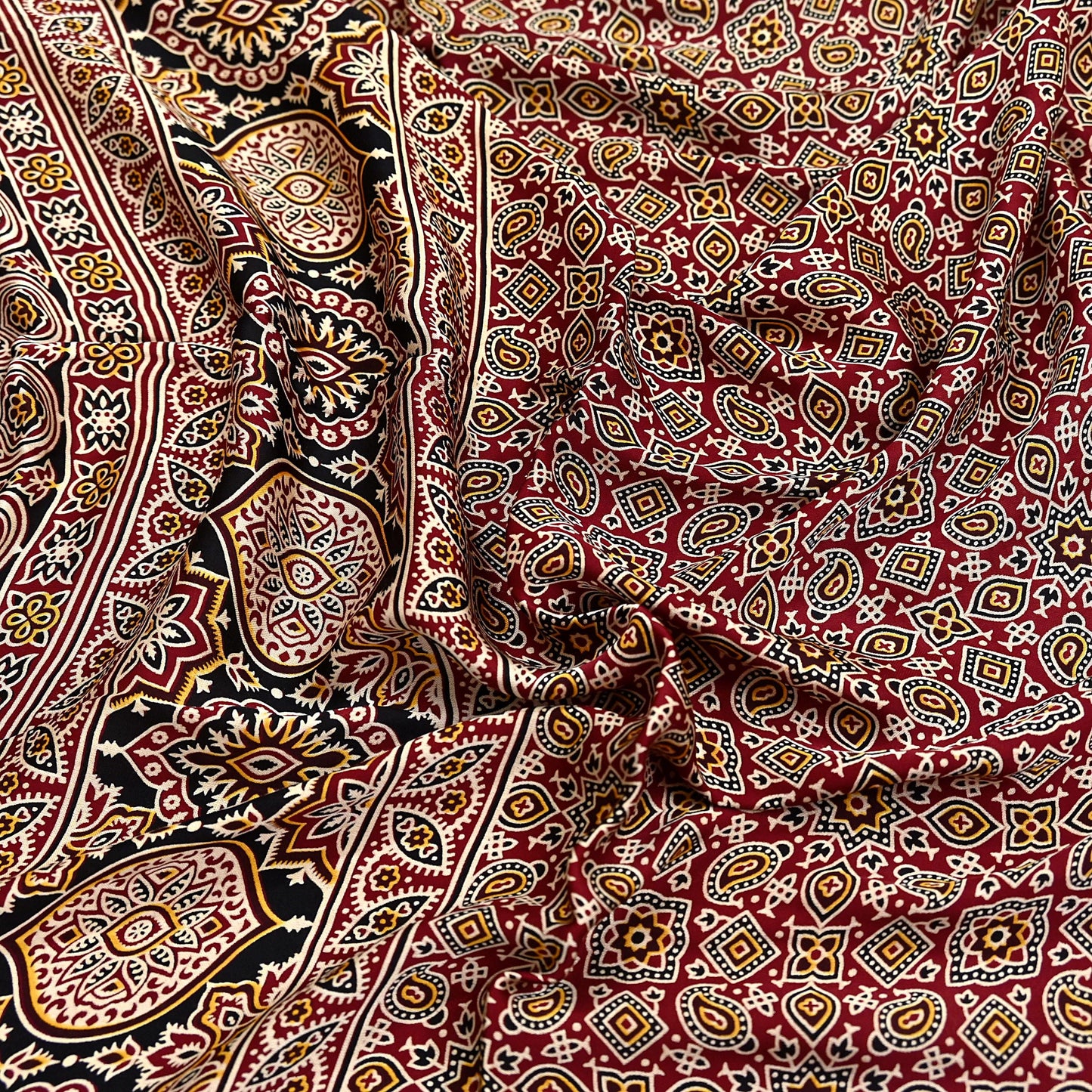 Indian Vintage Maroon Dupatta Long Stole Ajrakh Print Pure Satin silk Scarves Scarf Veil Wrap Boho Soft Paisley