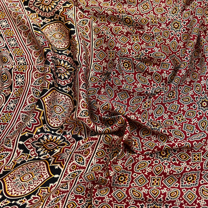 Indian Vintage Maroon Dupatta Long Stole Ajrakh Print Pure Satin silk Scarves Scarf Veil Wrap Boho Soft Paisley